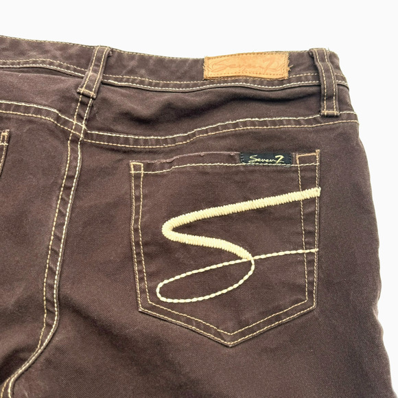 SEVEN7 Women's 30 Jeans Brown Flare Cowgirl Embroidered Pockets Hippie Boho y2k - Picture 3 of 11